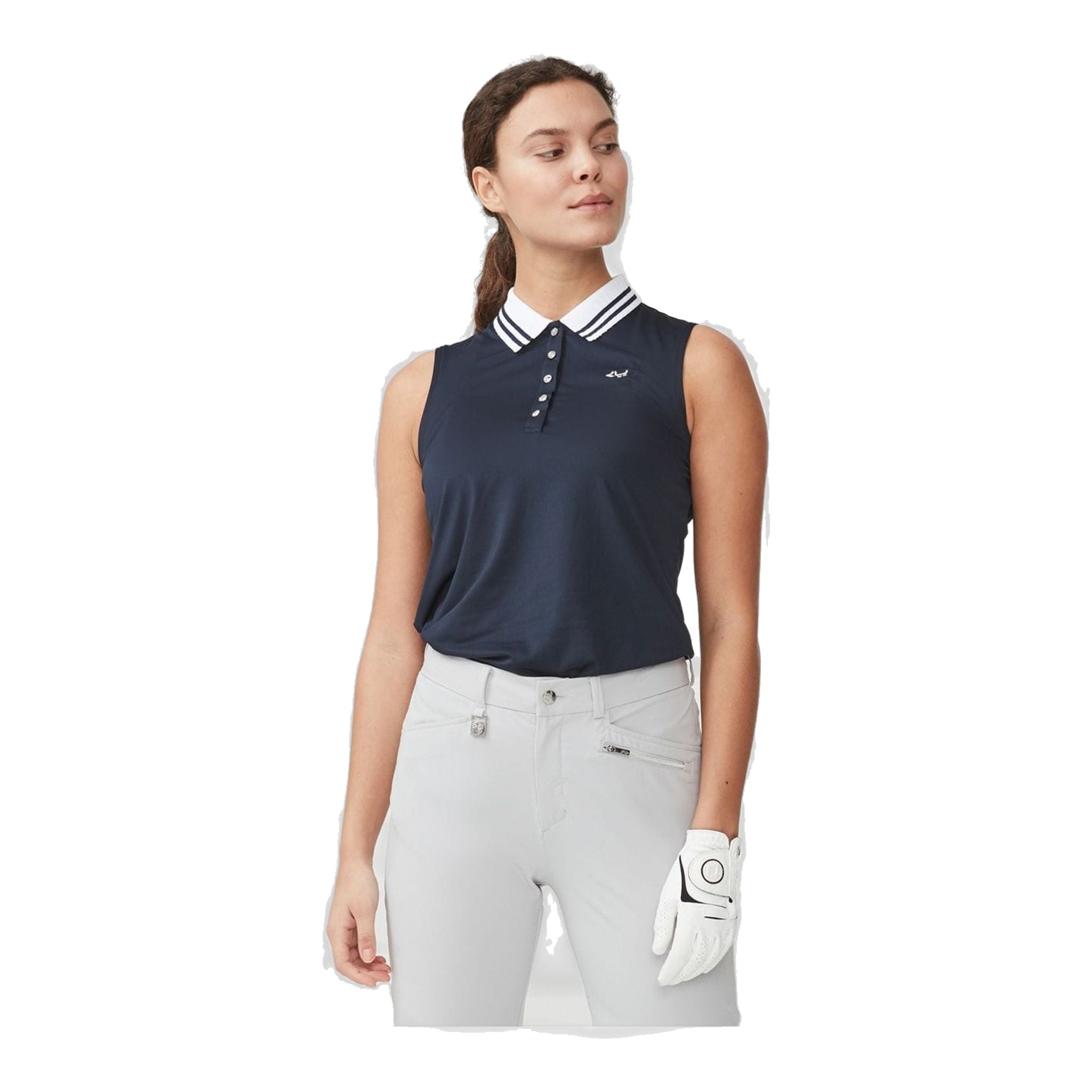 Röhnisch Polo Stripe Ärmellos Navyblau Damen