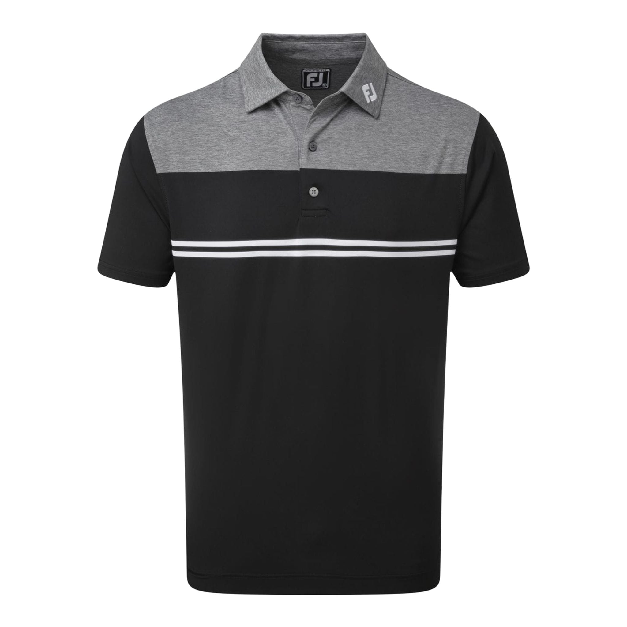 Footjoy M Lisle Heather Colour Block SS Polo Charcoal/Blac Herren