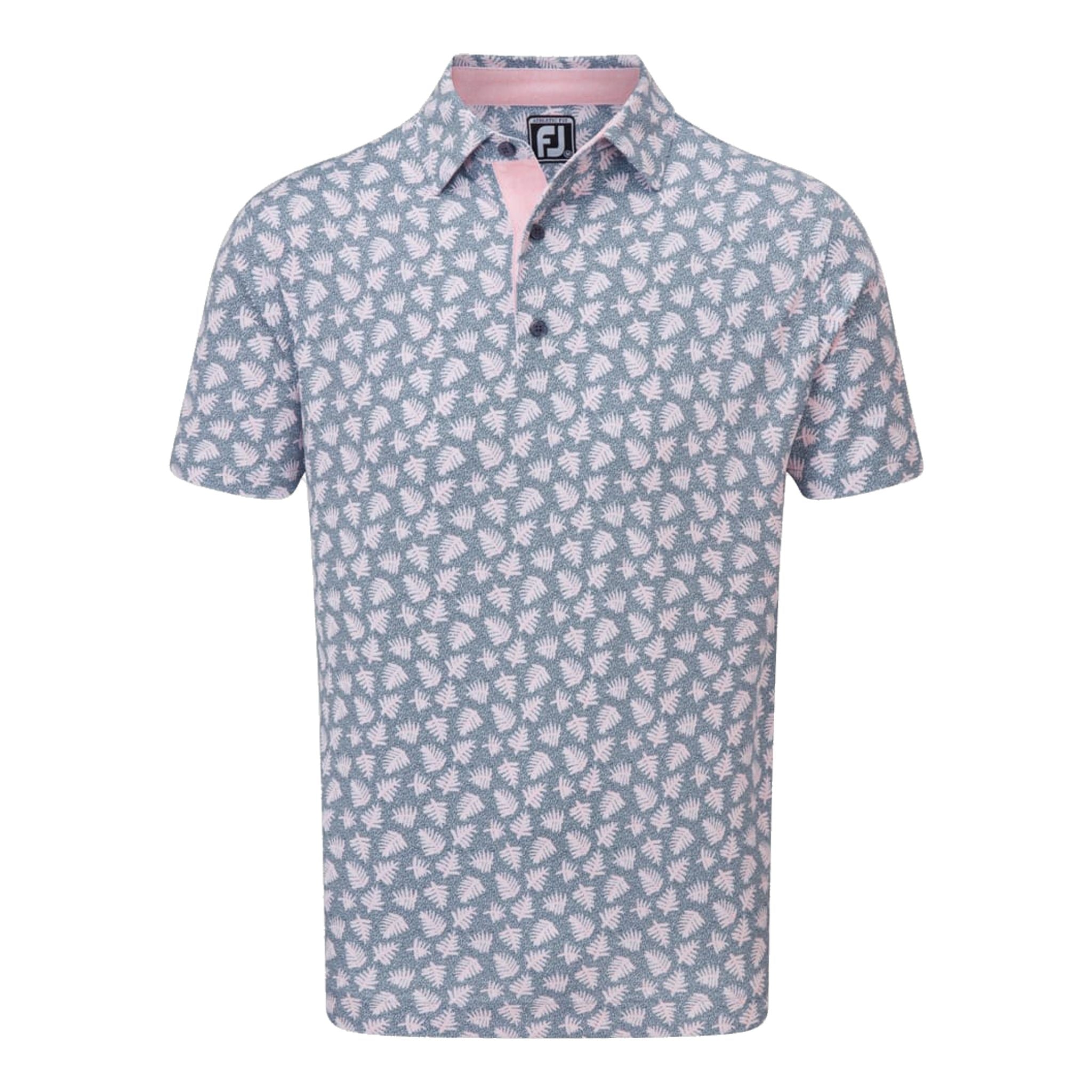 Footjoy M Polo Shadow Palm Print Pique Graphit/Quartz Pink Herren