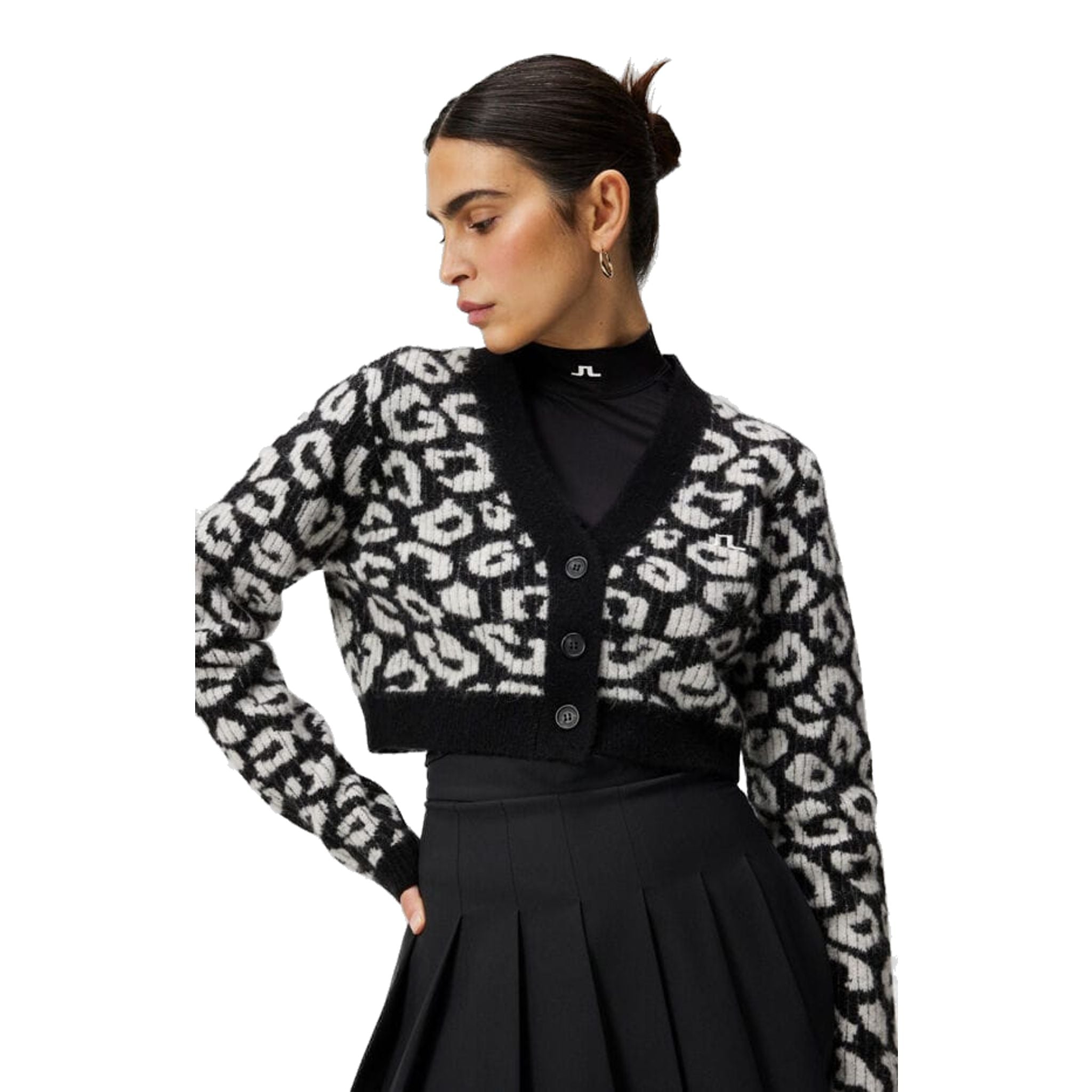 J. Lindeberg W Mallory Cropped Cardigan Leo-Print Black/White Damen