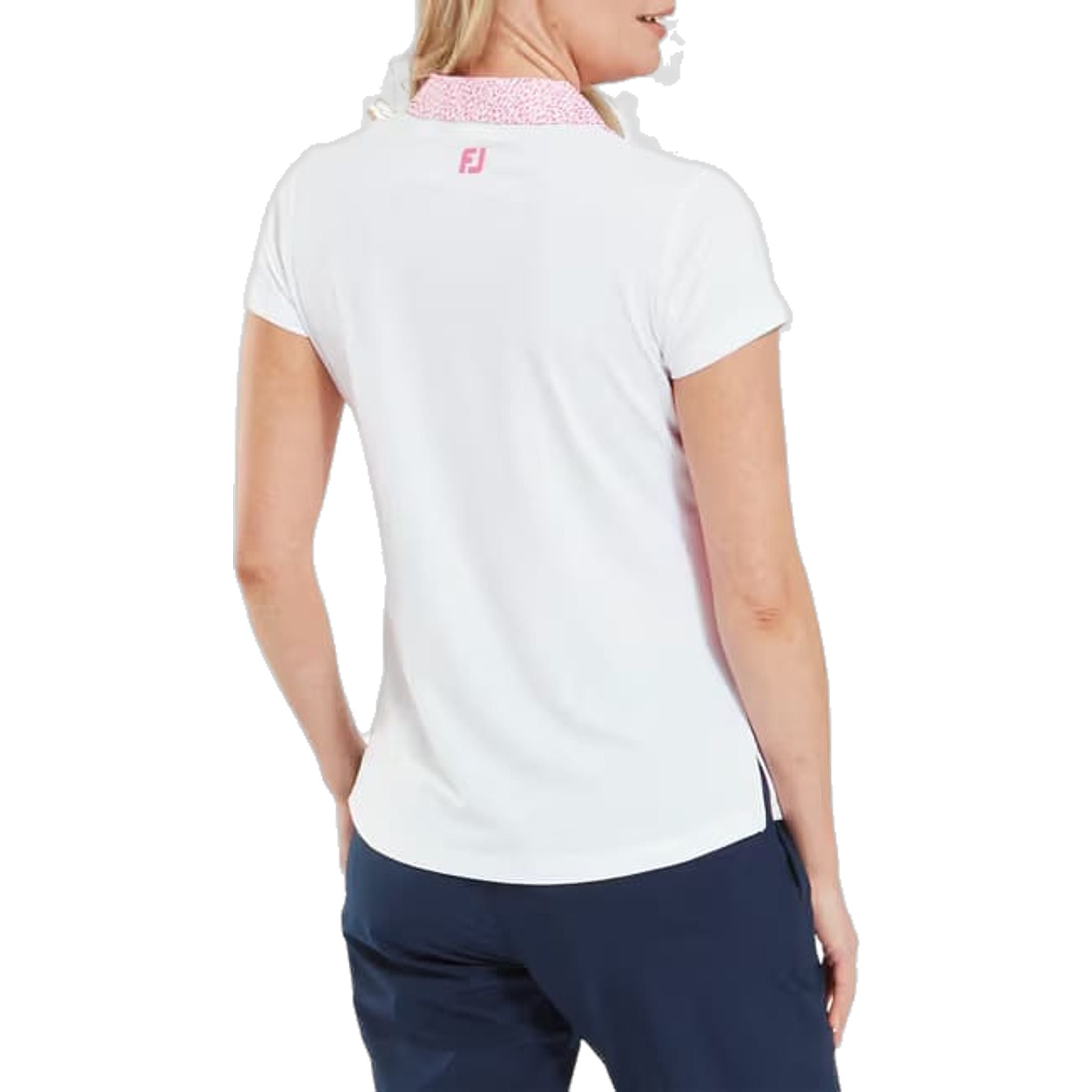 Footjoy Cap Sleeve Print Trim Lisle Polo Damen