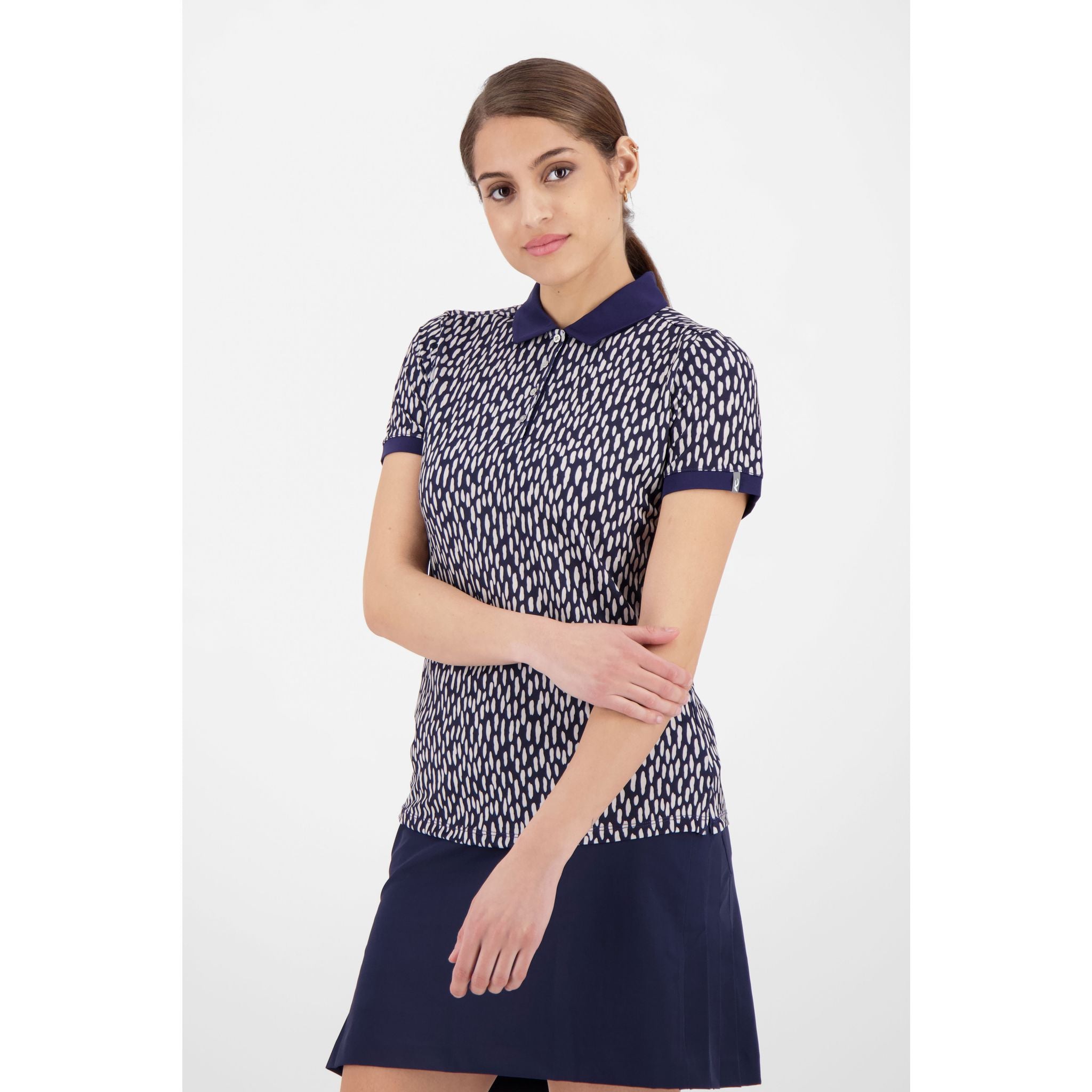 Kjus W Enya Printed SS Polo Atlanta Blau/Silber Fog Damen